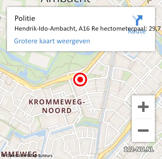 Locatie op kaart van de 112 melding: Politie Hendrik-Ido-Ambacht, A16 Re hectometerpaal: 28,9 op 6 april 2020 06:46