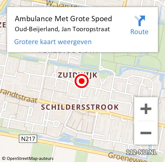 Locatie op kaart van de 112 melding: Ambulance Met Grote Spoed Naar Oud-Beijerland, Jan Tooropstraat op 6 april 2020 10:24
