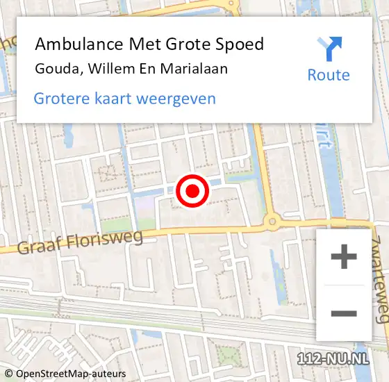 Locatie op kaart van de 112 melding: Ambulance Met Grote Spoed Naar Gouda, Willem En Marialaan op 6 april 2020 11:51