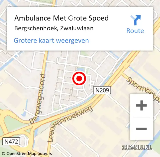 Locatie op kaart van de 112 melding: Ambulance Met Grote Spoed Naar Bergschenhoek, Zwaluwlaan op 6 april 2020 13:16