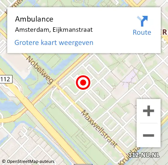 Locatie op kaart van de 112 melding: Ambulance Amsterdam, Eijkmanstraat op 6 april 2020 13:42