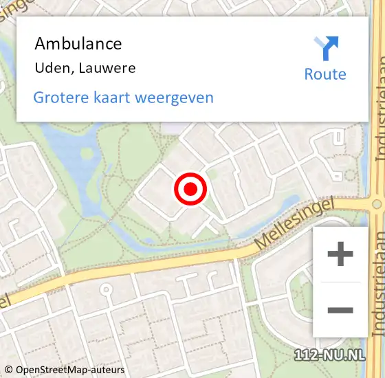 Locatie op kaart van de 112 melding: Ambulance Uden, Lauwere op 6 april 2020 14:08