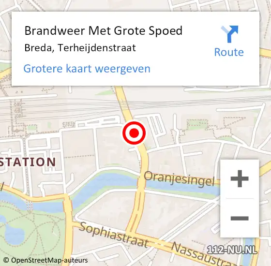 Locatie op kaart van de 112 melding: Brandweer Met Grote Spoed Naar Breda, Terheijdenstraat op 6 april 2020 14:26