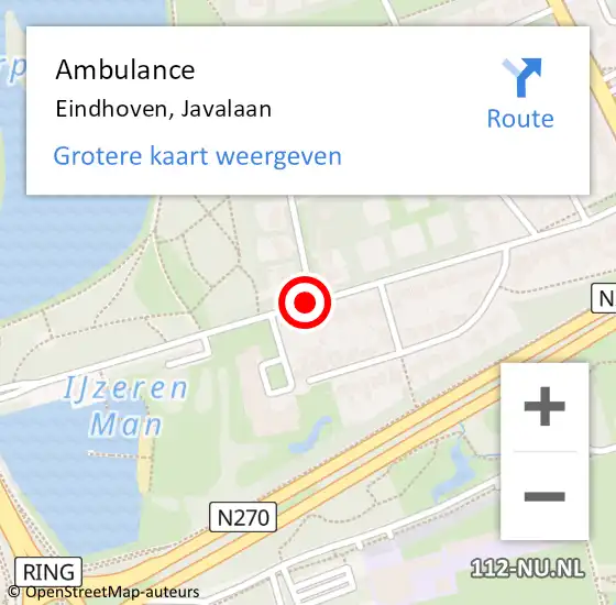 Locatie op kaart van de 112 melding: Ambulance Eindhoven, Javalaan op 6 april 2020 14:53