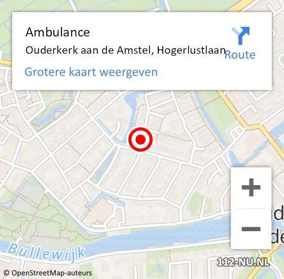 Locatie op kaart van de 112 melding: Ambulance Ouderkerk aan de Amstel, Hogerlustlaan op 6 april 2020 14:59