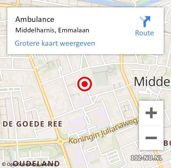 Locatie op kaart van de 112 melding: Ambulance Middelharnis, Emmalaan op 6 april 2020 16:45