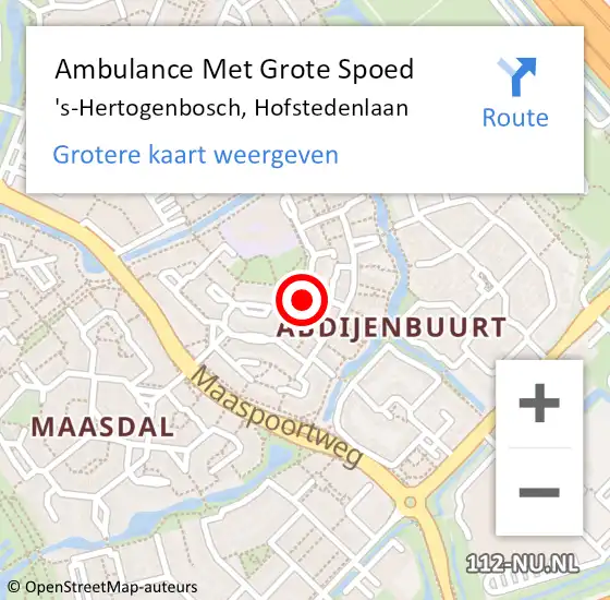 Locatie op kaart van de 112 melding: Ambulance Met Grote Spoed Naar 's-Hertogenbosch, Hofstedenlaan op 6 april 2020 17:23