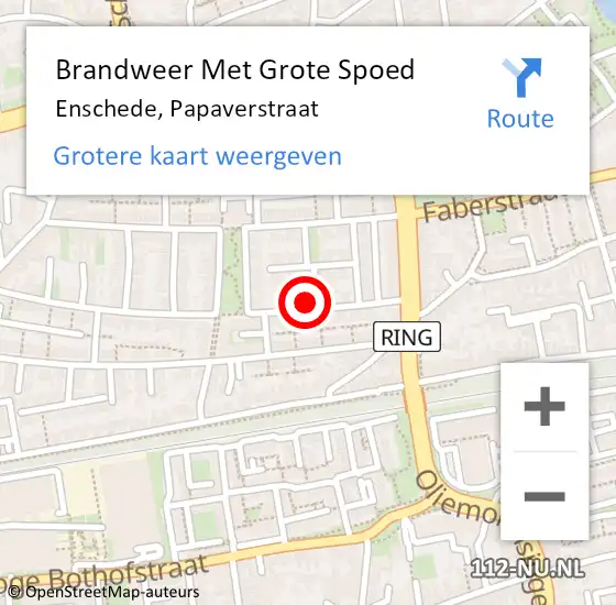 Locatie op kaart van de 112 melding: Brandweer Met Grote Spoed Naar Enschede, Papaverstraat op 6 april 2020 18:12