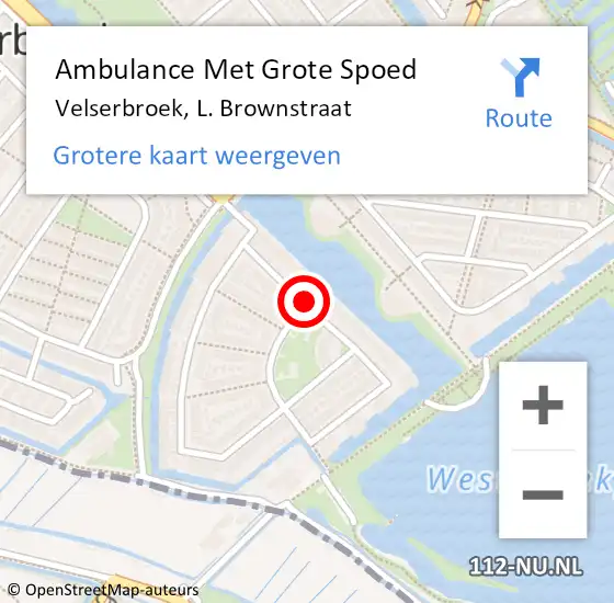 Locatie op kaart van de 112 melding: Ambulance Met Grote Spoed Naar Velserbroek, L. Brownstraat op 7 april 2020 03:37