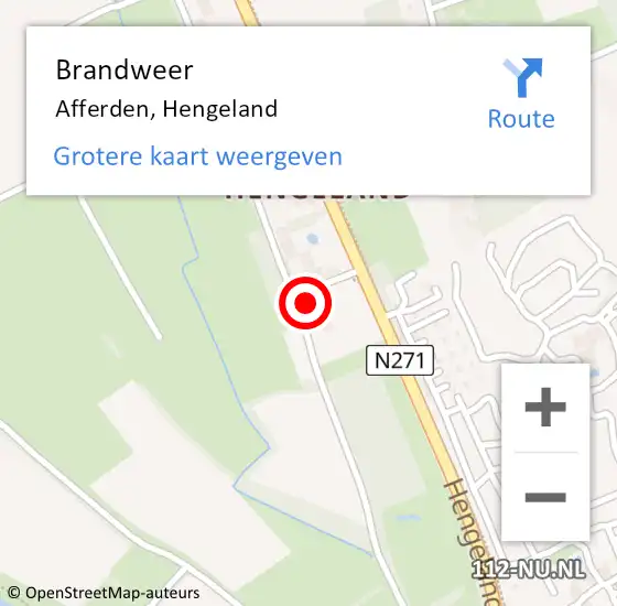 Locatie op kaart van de 112 melding: Brandweer Afferden, Hengeland op 7 april 2020 08:06