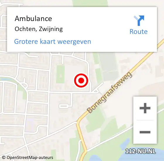 Locatie op kaart van de 112 melding: Ambulance Ochten, Zwijning op 7 april 2020 12:04