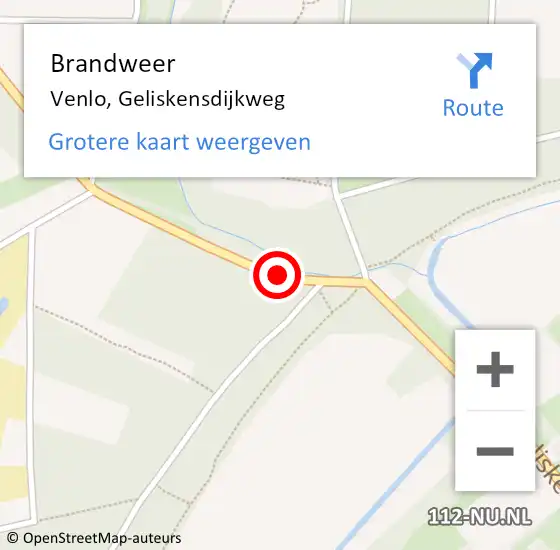 Locatie op kaart van de 112 melding: Brandweer Venlo, Geliskensdijkweg op 7 april 2020 12:27