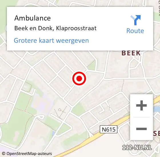 Locatie op kaart van de 112 melding: Ambulance Beek en Donk, Klaproosstraat op 7 april 2020 13:04