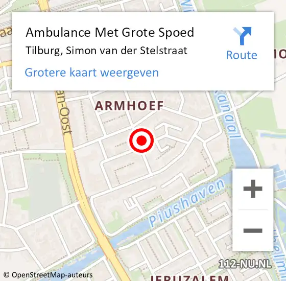 Locatie op kaart van de 112 melding: Ambulance Met Grote Spoed Naar Tilburg, Simon van der Stelstraat op 3 mei 2014 12:11