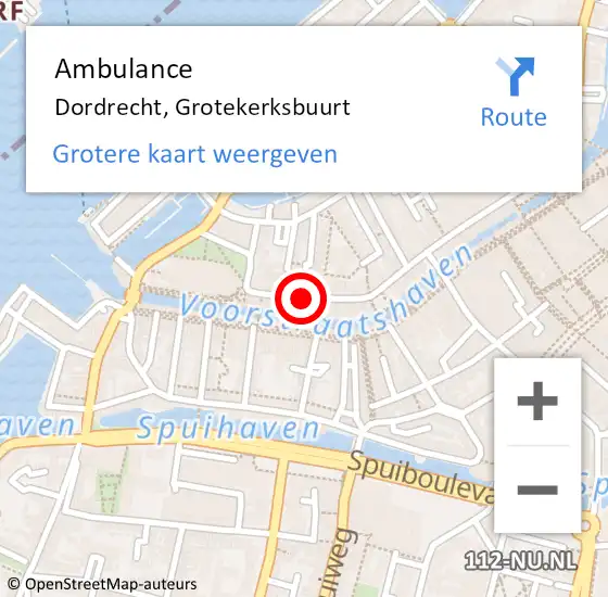 Locatie op kaart van de 112 melding: Ambulance Dordrecht, Grotekerksbuurt op 7 april 2020 16:20