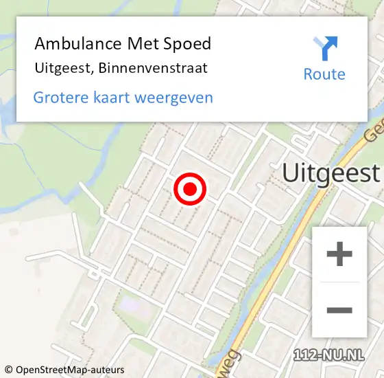 Locatie op kaart van de 112 melding: Ambulance Met Spoed Naar Uitgeest, Binnenvenstraat op 7 april 2020 17:07