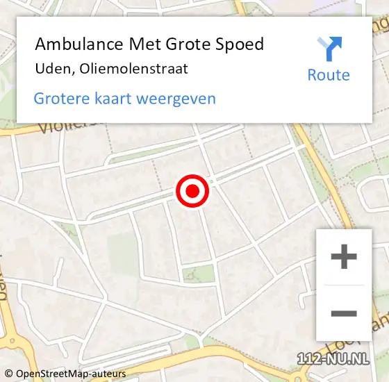 Locatie op kaart van de 112 melding: Ambulance Met Grote Spoed Naar Uden, Oliemolenstraat op 7 april 2020 17:49