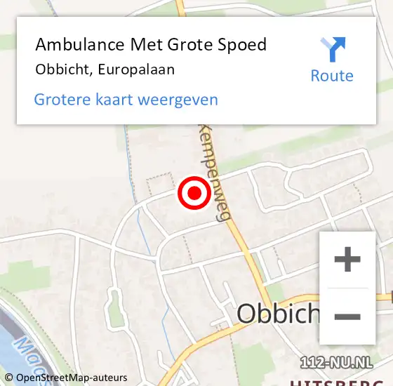 Locatie op kaart van de 112 melding: Ambulance Met Grote Spoed Naar Obbicht, Europalaan op 3 mei 2014 12:34