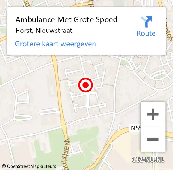 Locatie op kaart van de 112 melding: Ambulance Met Grote Spoed Naar Horst, Nieuwstraat op 7 april 2020 20:04