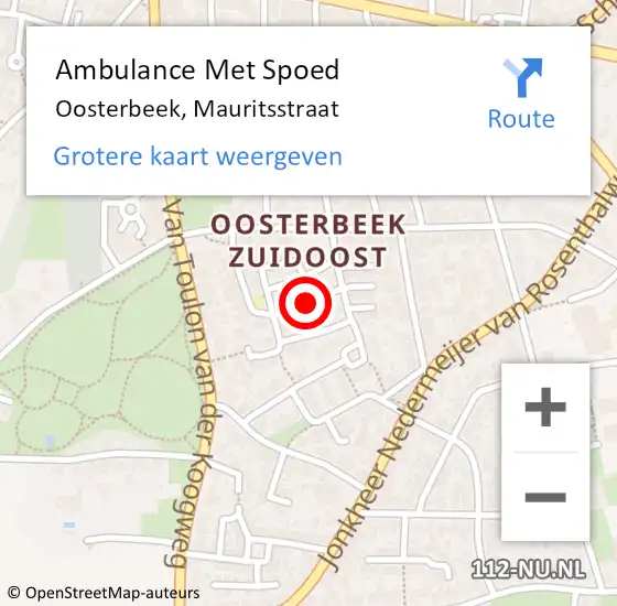 Locatie op kaart van de 112 melding: Ambulance Met Spoed Naar Oosterbeek, Mauritsstraat op 8 april 2020 00:47