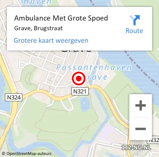 Locatie op kaart van de 112 melding: Ambulance Met Grote Spoed Naar Grave, Brugstraat op 8 april 2020 02:08