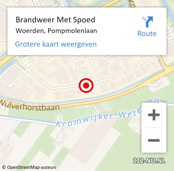 Locatie op kaart van de 112 melding: Brandweer Met Spoed Naar Woerden, Pompmolenlaan op 8 april 2020 09:49