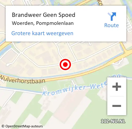 Locatie op kaart van de 112 melding: Brandweer Geen Spoed Naar Woerden, Pompmolenlaan op 8 april 2020 09:51