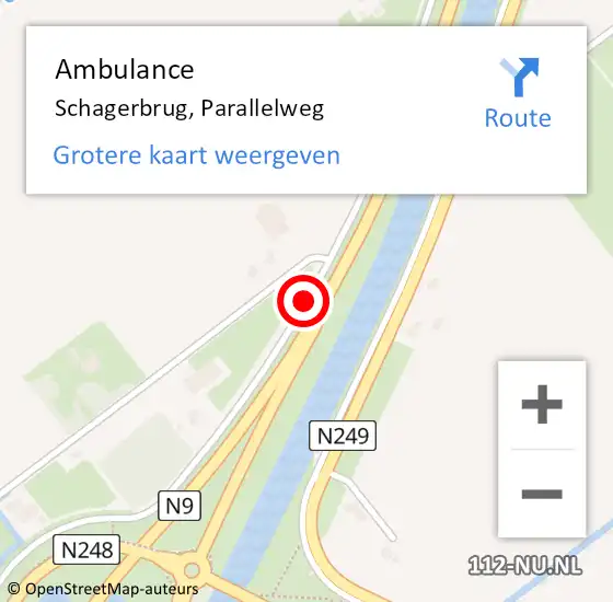 Locatie op kaart van de 112 melding: Ambulance Schagerbrug, Parallelweg op 8 april 2020 11:02