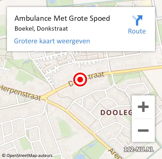 Locatie op kaart van de 112 melding: Ambulance Met Grote Spoed Naar Boekel, Donkstraat op 8 april 2020 11:39