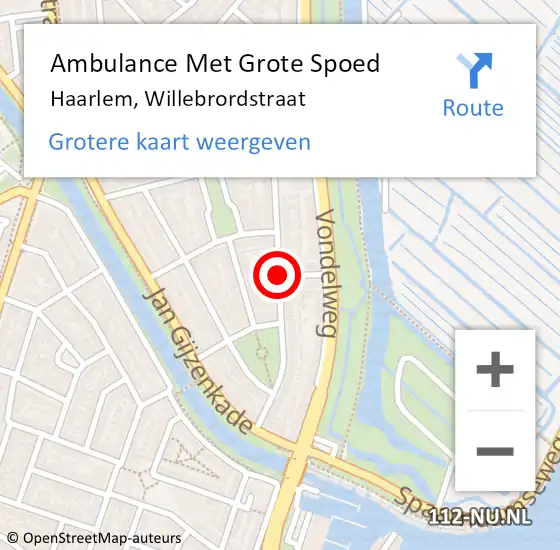 Locatie op kaart van de 112 melding: Ambulance Met Grote Spoed Naar Haarlem, Willebrordstraat op 8 april 2020 12:17