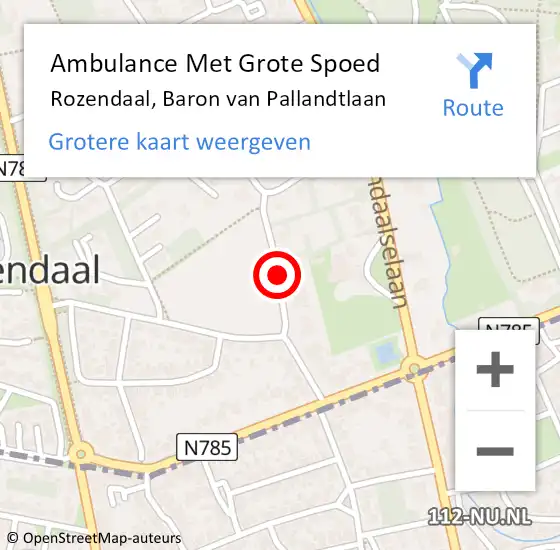Locatie op kaart van de 112 melding: Ambulance Met Grote Spoed Naar Rozendaal, Baron van Pallandtlaan op 8 april 2020 12:40