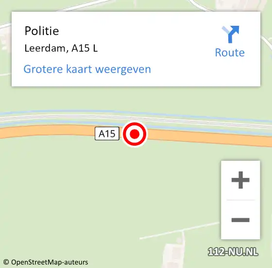 Locatie op kaart van de 112 melding: Politie Herwijnen, A15 R hectometerpaal: 107,0 op 8 april 2020 12:47