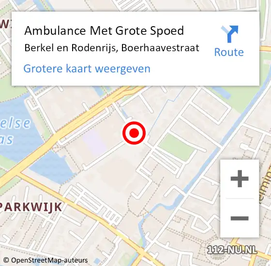 Locatie op kaart van de 112 melding: Ambulance Met Grote Spoed Naar Berkel en Rodenrijs, Boerhaavestraat op 8 april 2020 14:39