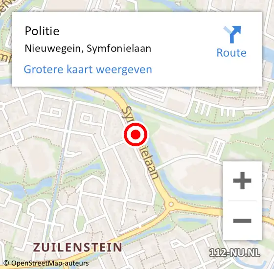 Locatie op kaart van de 112 melding: Politie Nieuwegein, Symfonielaan op 8 april 2020 14:43