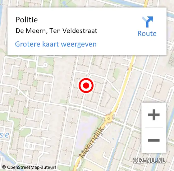 Locatie op kaart van de 112 melding: Politie De Meern, Ten Veldestraat op 8 april 2020 14:58