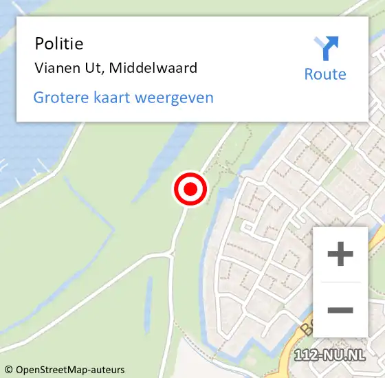 Locatie op kaart van de 112 melding: Politie Vianen Ut, Middelwaard op 8 april 2020 15:21