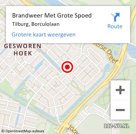 Locatie op kaart van de 112 melding: Brandweer Met Grote Spoed Naar Tilburg, Borculolaan op 8 april 2020 16:10