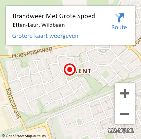 Locatie op kaart van de 112 melding: Brandweer Met Grote Spoed Naar Etten-Leur, Wildbaan op 8 april 2020 18:30