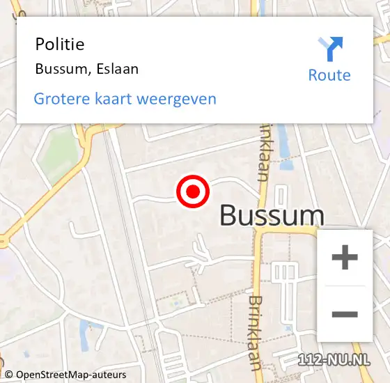 Locatie op kaart van de 112 melding: Politie Bussum, Eslaan op 8 april 2020 18:49