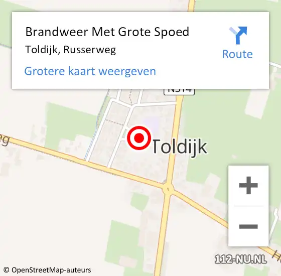 Locatie op kaart van de 112 melding: Brandweer Met Grote Spoed Naar Toldijk, Russerweg op 8 april 2020 19:45