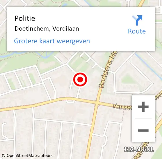 Locatie op kaart van de 112 melding: Politie Doetinchem, Verdilaan op 8 april 2020 22:01