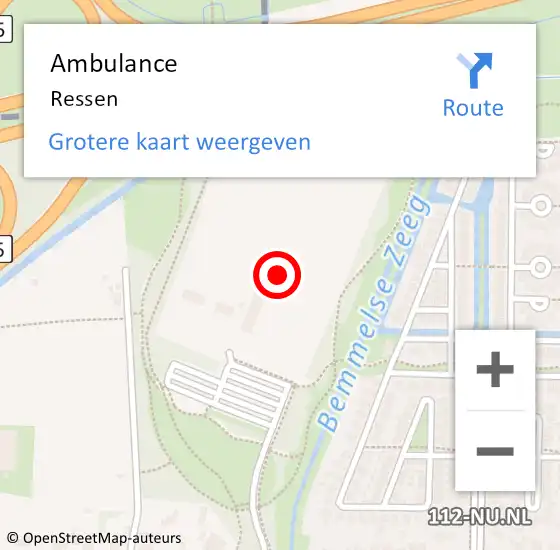 Locatie op kaart van de 112 melding: Ambulance Ressen op 9 april 2020 00:11