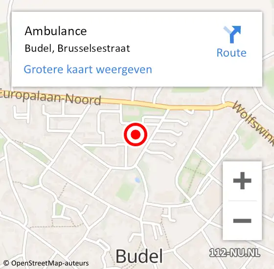 Locatie op kaart van de 112 melding: Ambulance Budel, Brusselsestraat op 9 april 2020 02:18