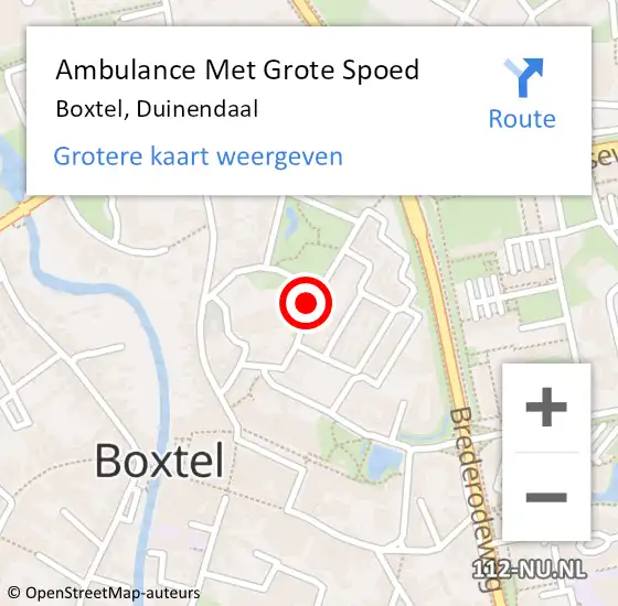 Locatie op kaart van de 112 melding: Ambulance Met Grote Spoed Naar Boxtel, Duinendaal op 9 april 2020 06:54