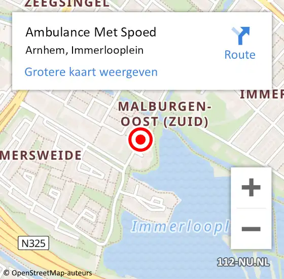 Locatie op kaart van de 112 melding: Ambulance Met Spoed Naar Arnhem, Immerlooplein op 9 april 2020 07:42
