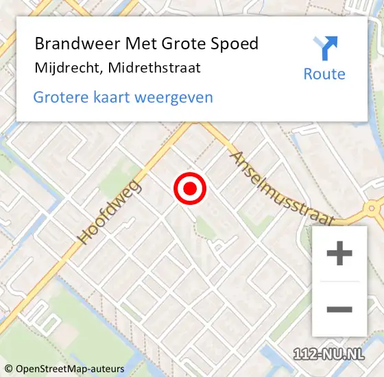 Locatie op kaart van de 112 melding: Brandweer Met Grote Spoed Naar Mijdrecht, Midrethstraat op 9 april 2020 08:27