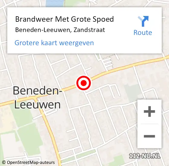 Locatie op kaart van de 112 melding: Brandweer Met Grote Spoed Naar Beneden-Leeuwen, Zandstraat op 9 april 2020 09:24