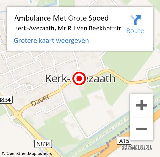 Locatie op kaart van de 112 melding: Ambulance Met Grote Spoed Naar Kerk-Avezaath, Mr R J Van Beekhoffstr op 3 mei 2014 15:24