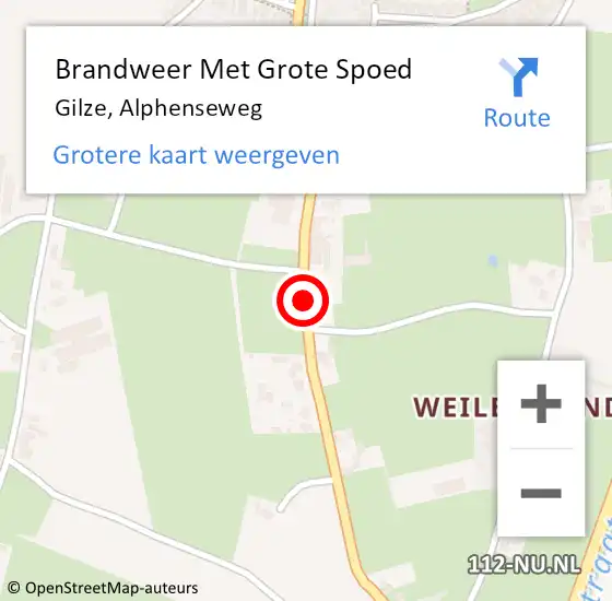 Locatie op kaart van de 112 melding: Brandweer Met Grote Spoed Naar Gilze, Alphenseweg op 9 april 2020 14:01