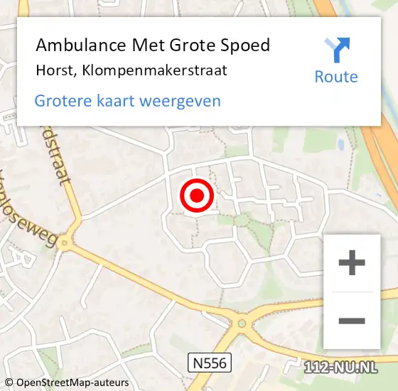 Locatie op kaart van de 112 melding: Ambulance Met Grote Spoed Naar Horst, Klompenmakerstraat op 3 mei 2014 15:38